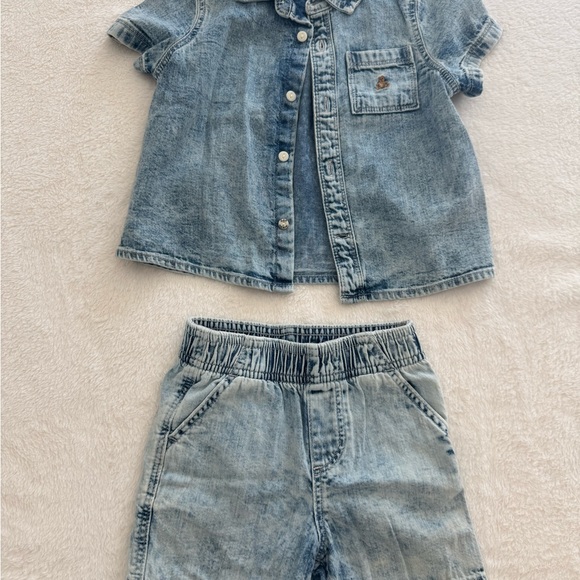 Baby Gap Boy’s Denim Set with Short Sleeve Button Down‎ and Shorts - Picture 2 of 11